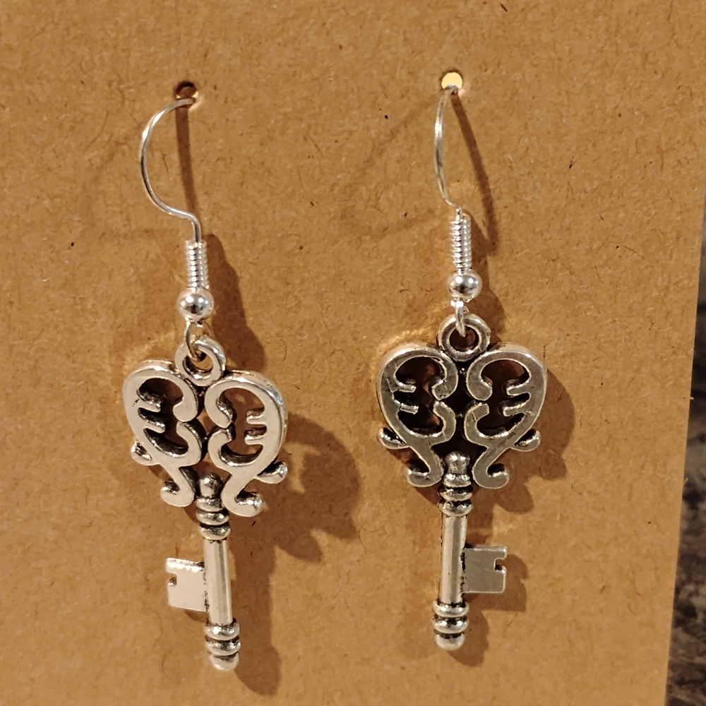 Silver Key Design Earrings